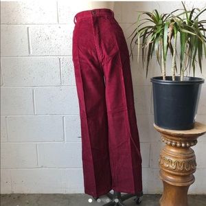 1970s vintage high waisted burgundy red straight leg corduroy pants